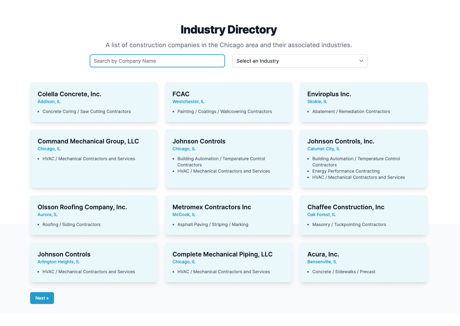 Industry Directory Screenshot