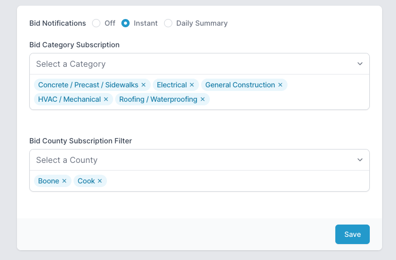 Bid Notification Preferences